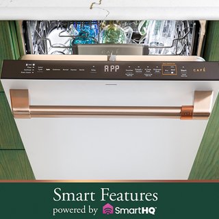 Overhead shot of the dishwasher control board with a Smart Features callout.