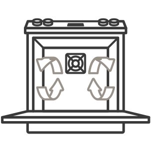 An icon of the oven circulating hot air An icon of the oven circulating hot air